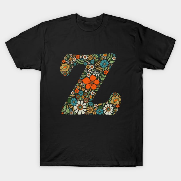 Hippie Floral Letter Z T-Shirt by zeljkica